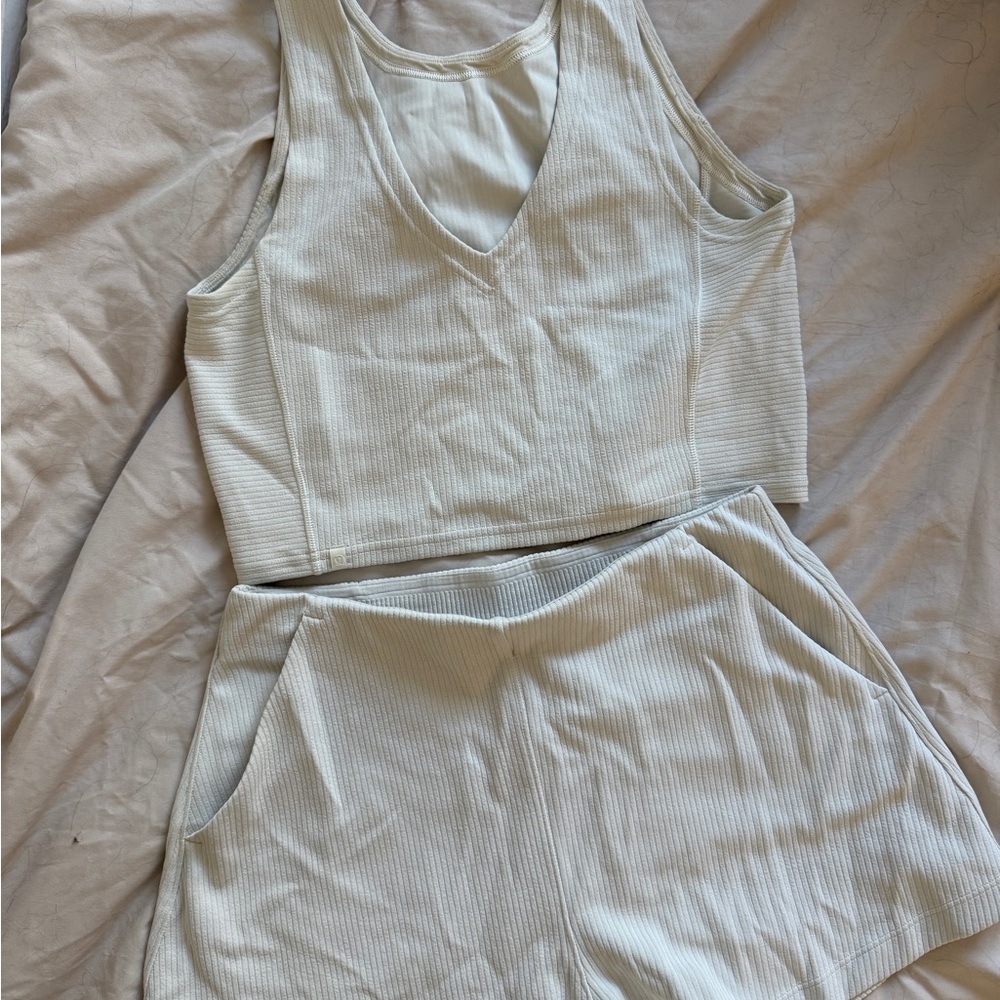Lululemon Softstreme Set- Cream Ribbed Tank and Shorts Set